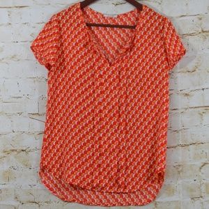 Pleione Short Sleeve Orange Geometric Print Top